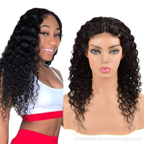 Indian hair Remy Human Hair Deep wave Wig Wholesale Virgin Lace Closure Wig 4x4 lace front human hair wig